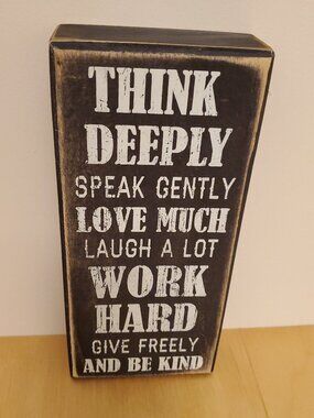 Wooden Shadowbox Think Deeply Speak Gently Love Much Quote Art Decor Sign